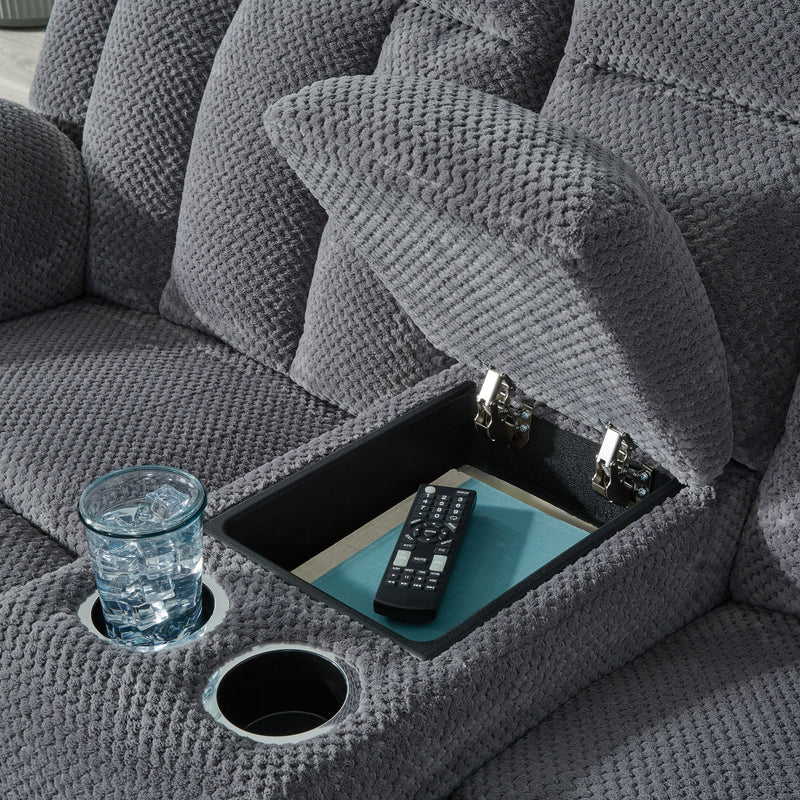 Observation - Double Reclining Power Loveseat With Console - Steel - R&R Furniture Gallery (Fountain Valley, CA)