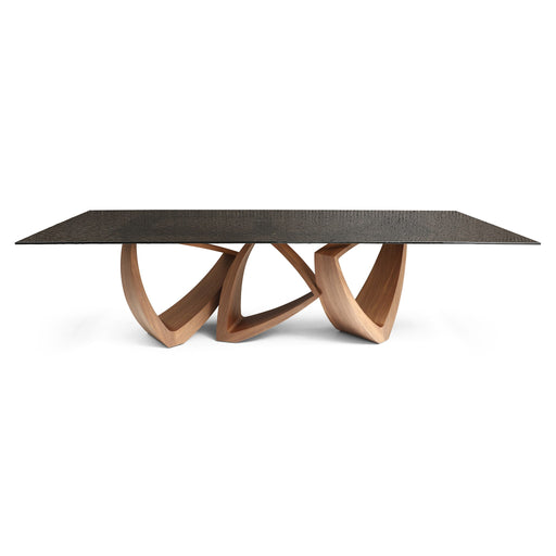 Dollemore - Modern Brown Wave Glass + Walnut Dining Table — view 2