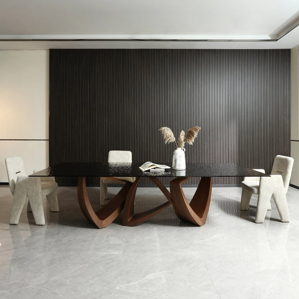 Dollemore - Modern Brown Wave Glass + Walnut Dining Table