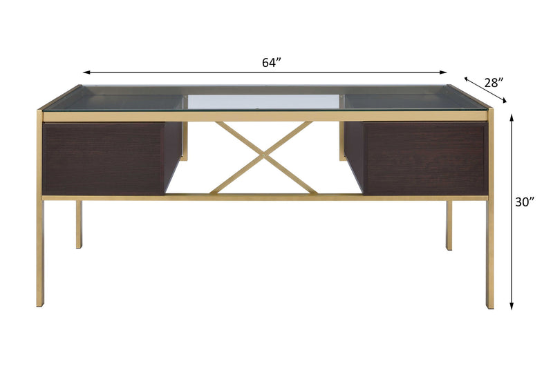 Yumia - Writing Desk - Gold & Walnut - R&R Furniture Gallery (Fountain Valley, CA)