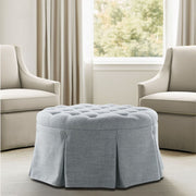 Skirted Tufted Round Ottoman With Button Top - Gray - R&R Furniture Gallery (Fountain Valley, CA)