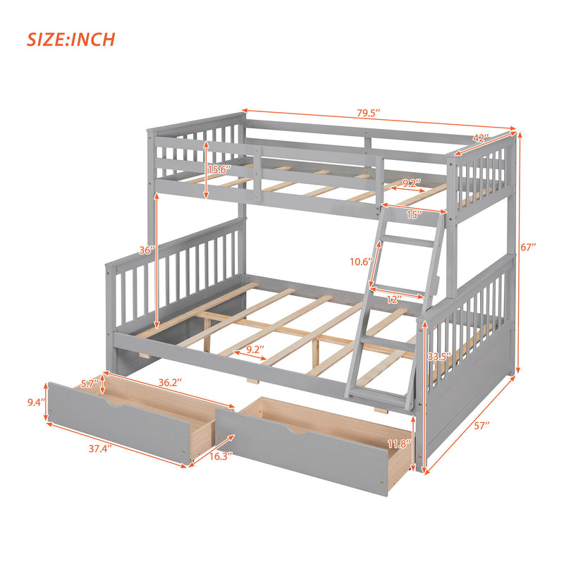 DreamHaus bunk bed with ladders and two storage drawers, sturdy wood frame, ideal for kids' bedroom organization and space-saving.