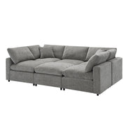 Luxe & Co. modern modular cloud sofa bed with six seats, U-shaped sectional, chaise ottoman, and convertible sleeper for living room.