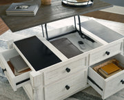 Havalance - Lift Top Cocktail Table with Storage Drawers - White / Gray - R&R Furniture Gallery (Fountain Valley, CA)