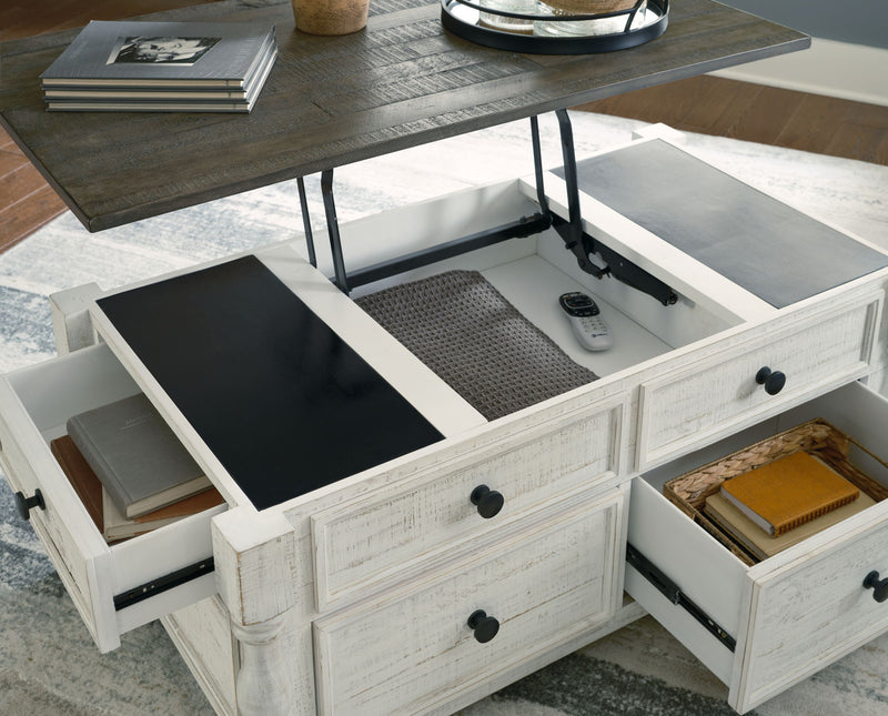 Havalance - Lift Top Cocktail Table with Storage Drawers - White / Gray - R&R Furniture Gallery (Fountain Valley, CA)