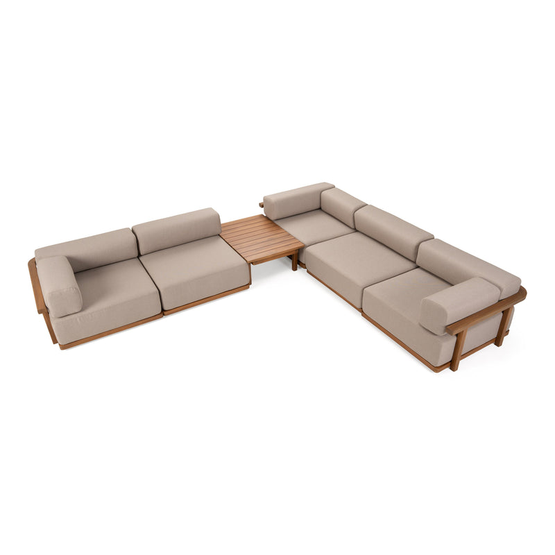 Saint Croix - Outdoor Light Brown Olefin Fabric + Teak Modular Sofa Set — view 3