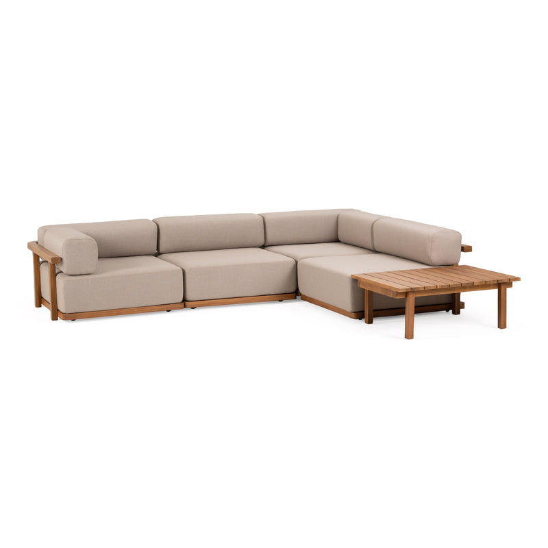 Saint Croix - Outdoor Light Brown Olefin Fabric + Teak Modular Sofa Set — view 4