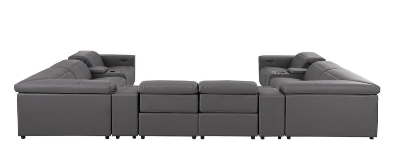 1208 - 12 Piece U Shaped Leather Sectional With 4 Power Recliners & Power Headrest
