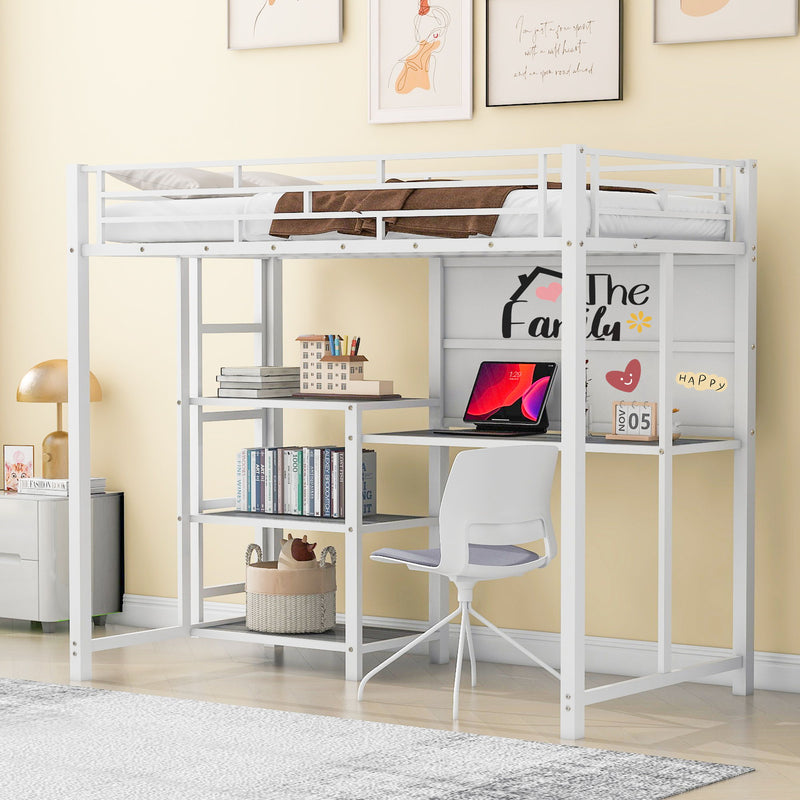 Metal Loft Bed With Desk, 3 Shelves And Ladder - R&R Furniture Gallery (Fountain Valley, CA)