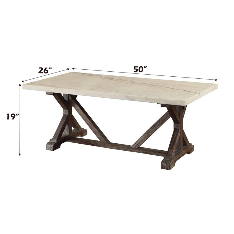 Romina - Coffee Table - White Marble Top & Weathered Espresso - R&R Furniture Gallery (Fountain Valley, CA)
