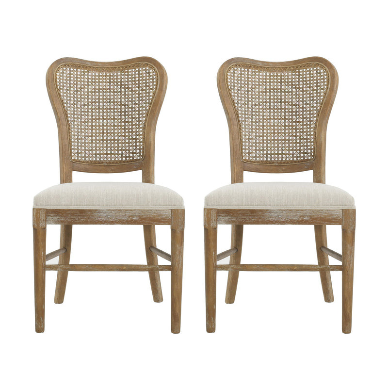 Classic Retro Dining Chair (Set of 2) With Rattan Backrest - Dark Brown / Beige - R&R Furniture Gallery (Fountain Valley, CA)