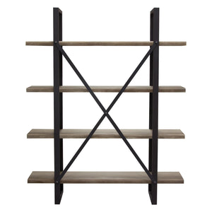 Montana 73" 4-Tiered Shelf Unit in Rustic Oak Finish with Iron Frame by Diamond Sofa