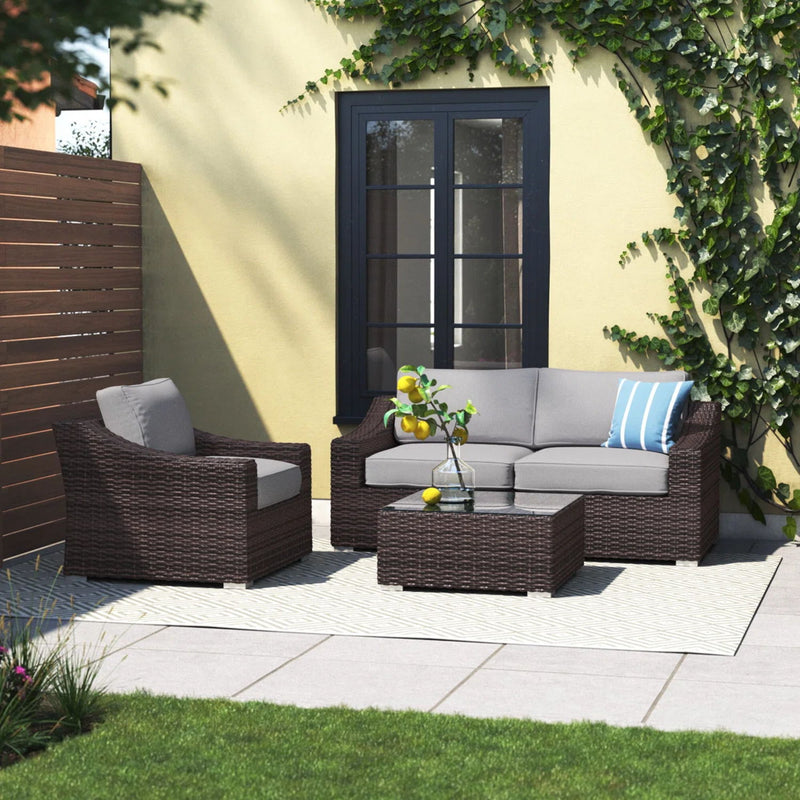 Outdoor Wicker Conversation Set With Cushions, All Weather - R&R Furniture Gallery (Fountain Valley, CA)