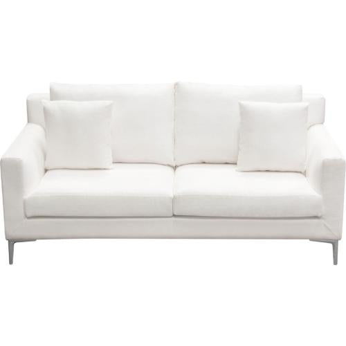 Seattle Loose Back Loveseat in White Linen w/ Polished Silver Metal Leg