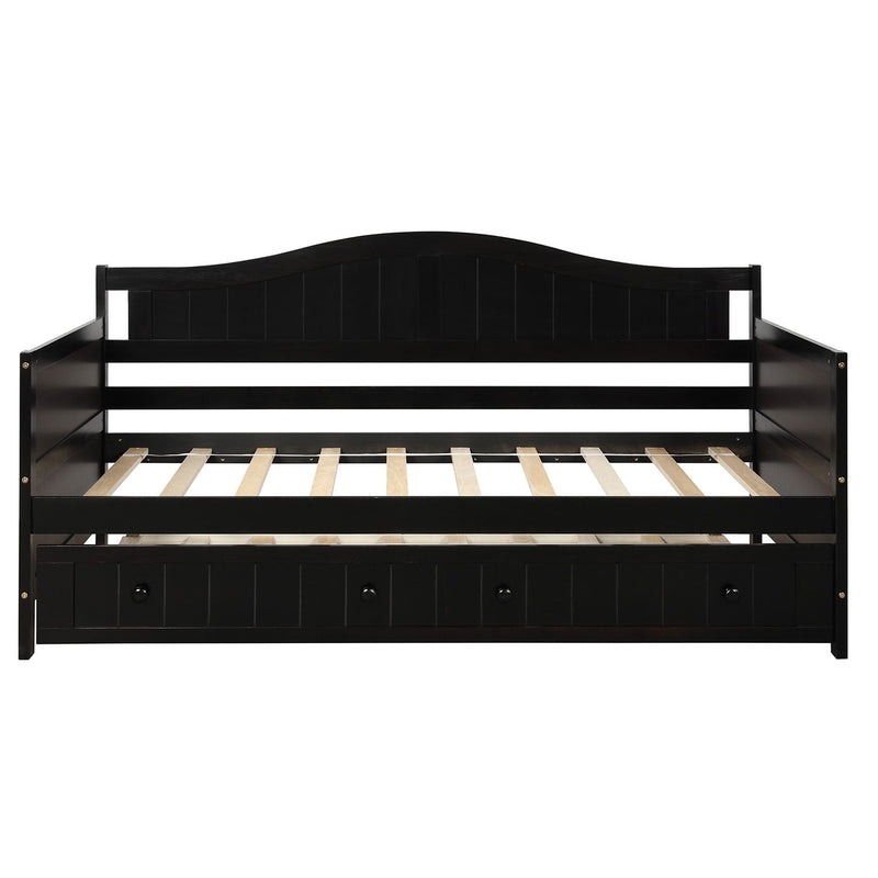 DreamHaus wooden daybed sofa bed with storage, featuring a natural wood finish and no box spring, ideal for versatile living spaces.