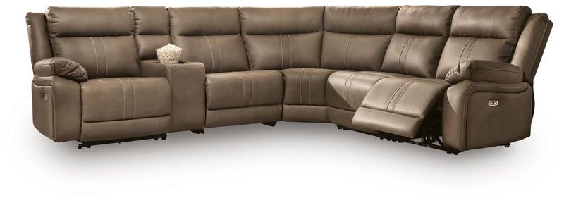 Signature Design by Ashley Max-Momentum reclining sectional sofa with plush cushions and modern design, shown in a spacious living room setting.