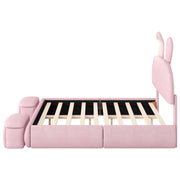 Full Upholstered Platform Bed With Cartoon Ears Headboard And LED Light - Pink - R&R Furniture Gallery (Fountain Valley, CA)