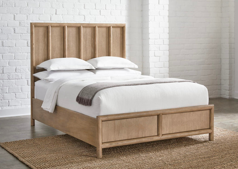 Dorsey King-size Wooden Panel Bed in Granola
