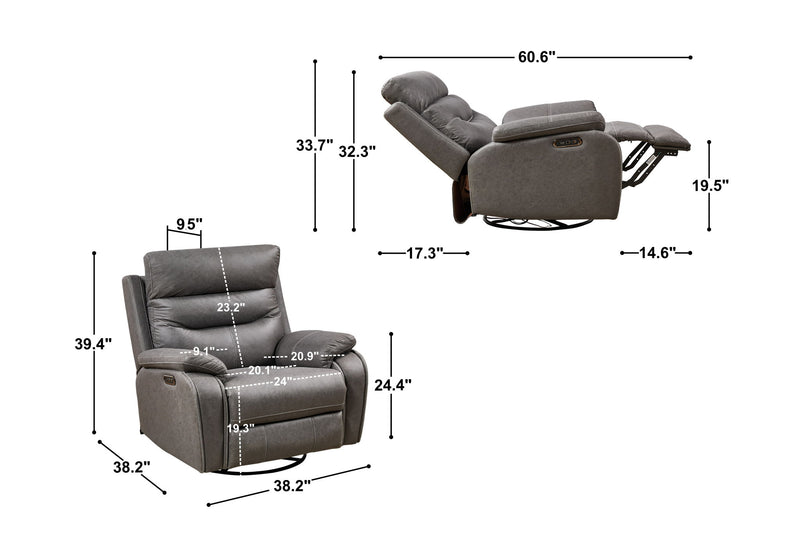 Refined Comfort Liyasi dual Okin motor swivel rocker chair with 240° swivel, reclining seat, headrest, and power functions.