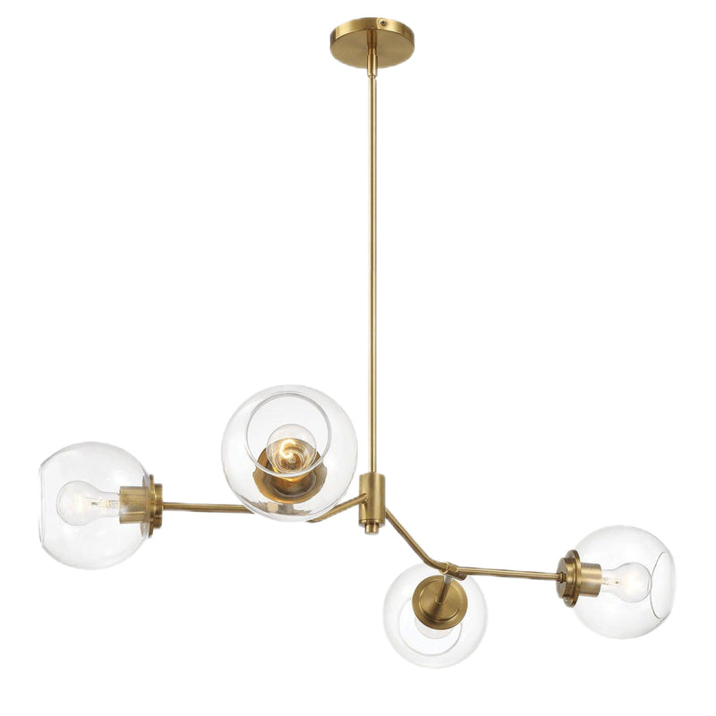 Ashcroft Furniture Jewel 4 Lights chandelier with clear glass and gold accents hanging ceiling light fixture.