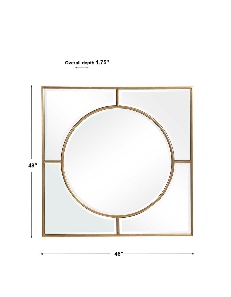 Uttermost Stanford Square Mirror with gold finish, wall-mounted design, showcasing a sleek and modern decorative wall mirror.