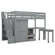 Loft Bed With Stairs, Bookshelf, Drawers, Desk & Wardrobe, Space Saving Multifunctional Furniture - R&R Furniture Gallery (Fountain Valley, CA)
