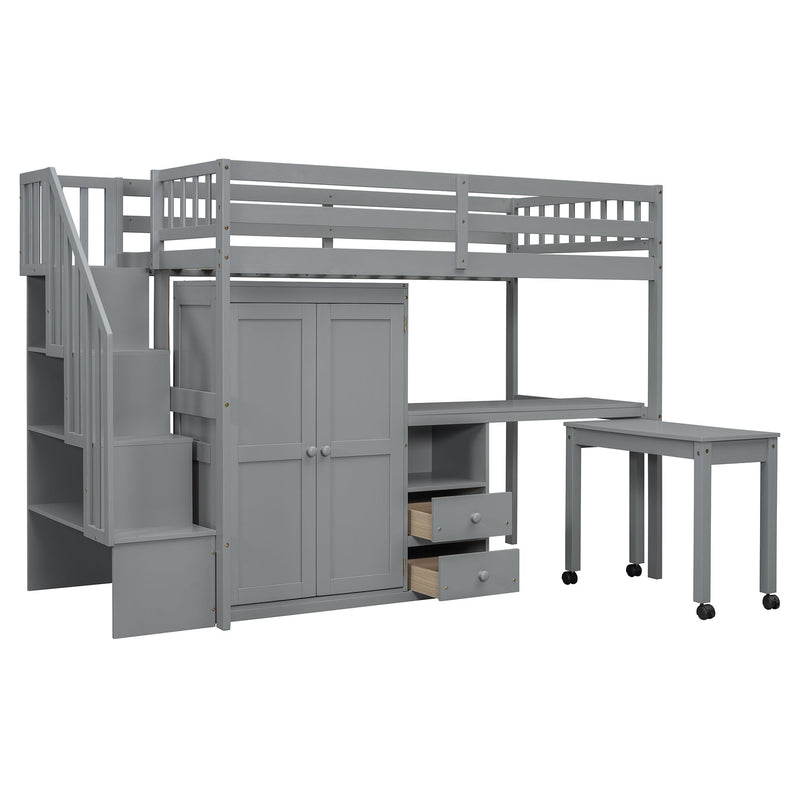 Loft Bed With Stairs, Bookshelf, Drawers, Desk & Wardrobe, Space Saving Multifunctional Furniture - R&R Furniture Gallery (Fountain Valley, CA)