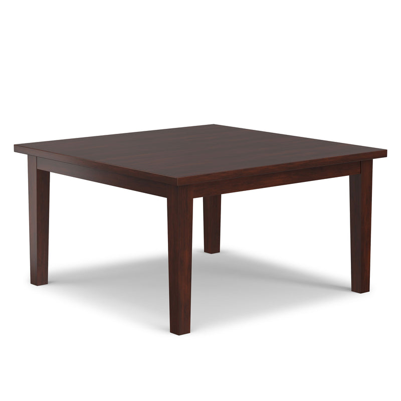 Eastwood Square Dining Table in Java Brown by Simpli-Home, featuring a sturdy wooden surface and modern design.