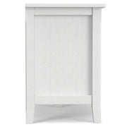 Handcrafted Warm Shaker TV media stand by Simpli-Home featuring wood finish, open shelving, and storage compartments for media devices.