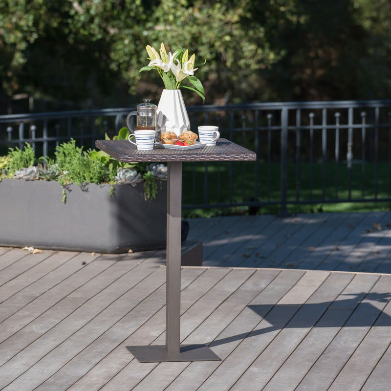 Outdoor Square Rattan Bar Table With Iron Frame - Multi Brown - R&R Furniture Gallery (Fountain Valley, CA)