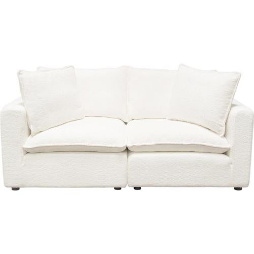 Ivy 2-Piece Modular Sofa in White Faux Shearling w/ Feather Down Seating