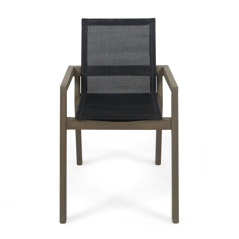Set of two Noble House Belfast dining chairs with acacia wood frames and comfortable seating for dining rooms.