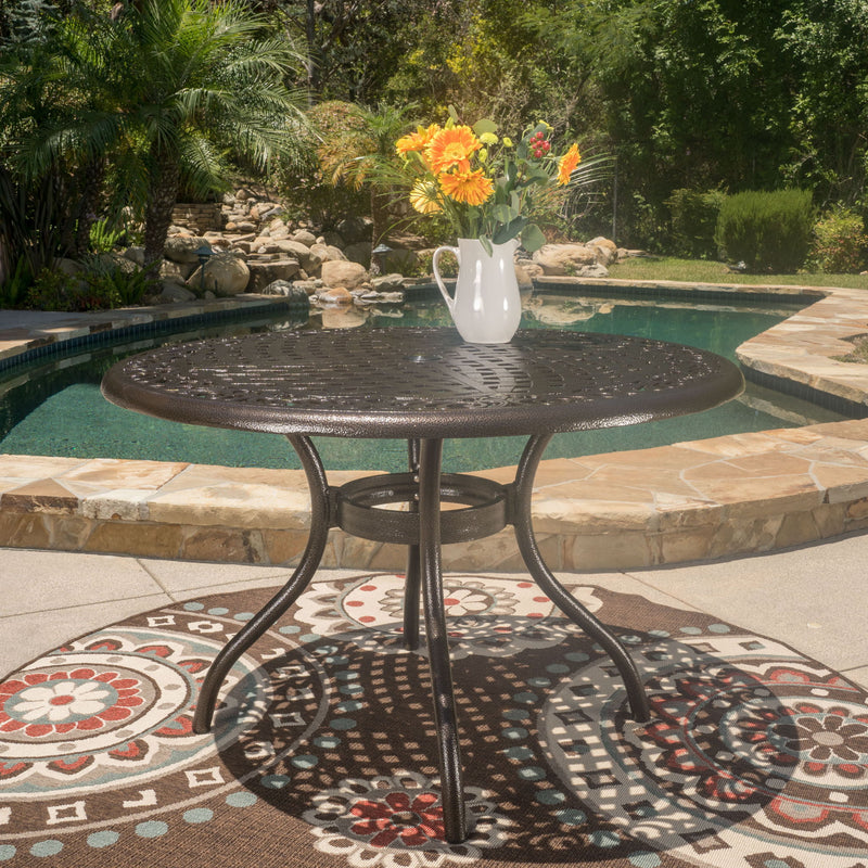 Tranquilius - Outdoor Round Dining Table With Lattice Tabletop, Umbrella Hole And Curved Legs - R&R Furniture Gallery (Fountain Valley, CA)