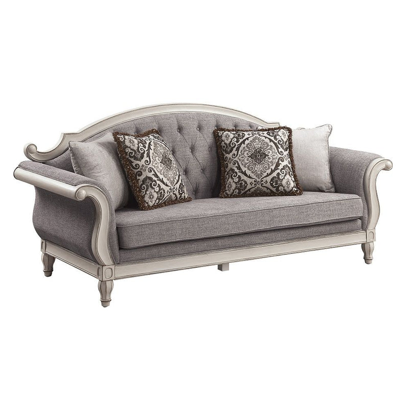 Florian - Sofa With 4 Pillows - Gray Fabric & Antique White - R&R Furniture Gallery (Fountain Valley, CA)