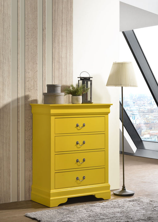 Louis Phillipe traditional style storage chest by Glory Furniture, featuring elegant wood design and decorative accents.