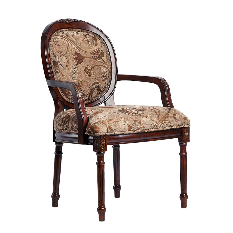Bernice - Oval Back Chair With Floral Carvings - Brown / Beige Gray - R&R Furniture Gallery (Fountain Valley, CA)