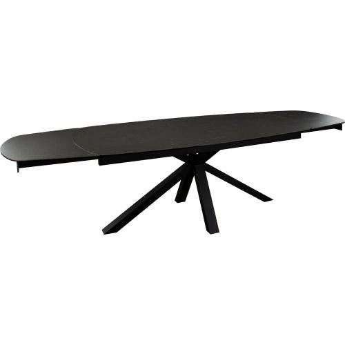 Onyx Rectangle Extenstion Dining Table w/ Black Ceramic Glass Top & Black Metal Leg