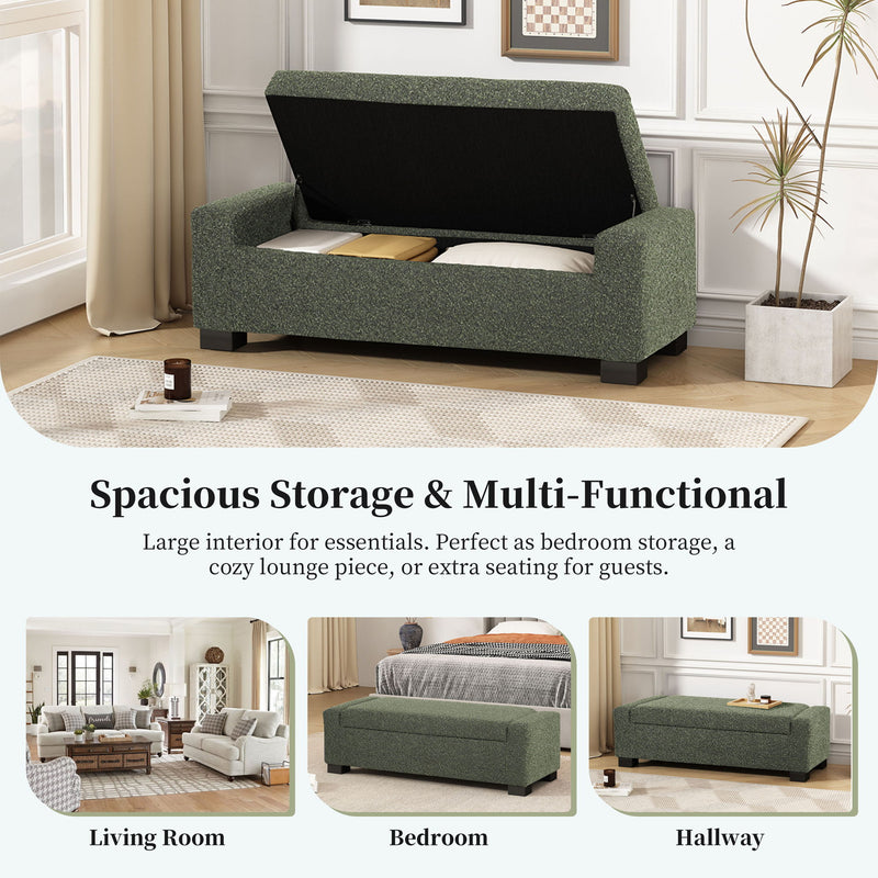Noble House textured fabric ottoman bench with hinged lid, rectangular storage seat with soft upholstery and sturdy base.