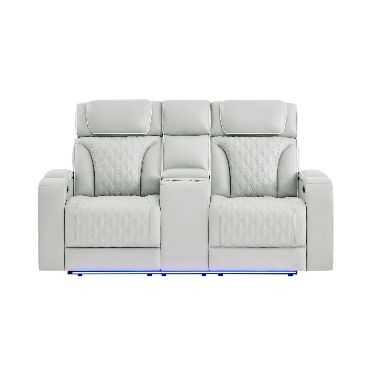 Julian - Power Console Reclining Loveseat, LED & Speaker - Silver
