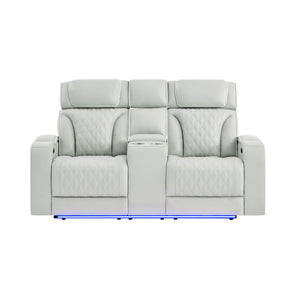 Julian - Power Console Reclining Loveseat, LED & Speaker - Silver