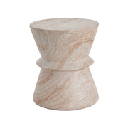 Noble House beige concrete side table with travertine top, suitable for outdoor and indoor use, showcasing a modern, minimalist design.
