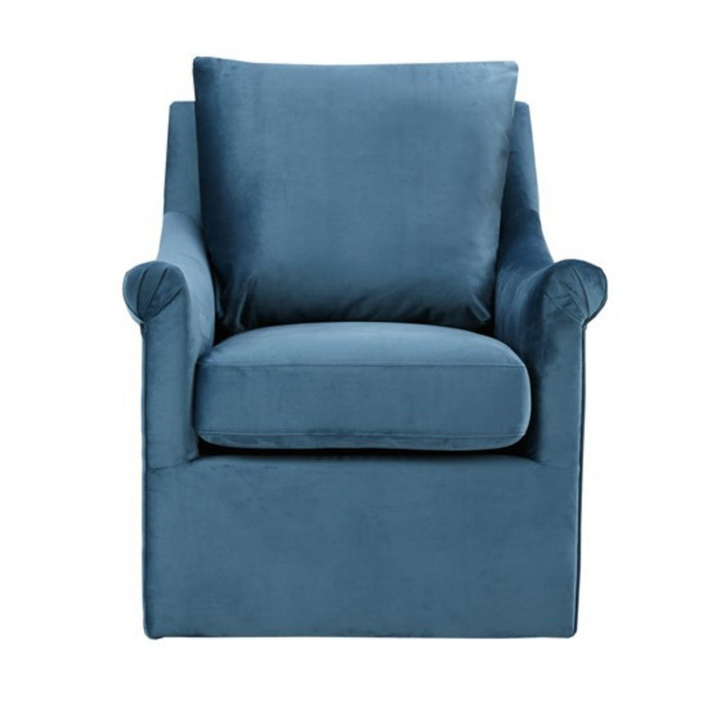 Swivel Chair With Curved Arms And Straight Back - Blue - R&R Furniture Gallery (Fountain Valley, CA)