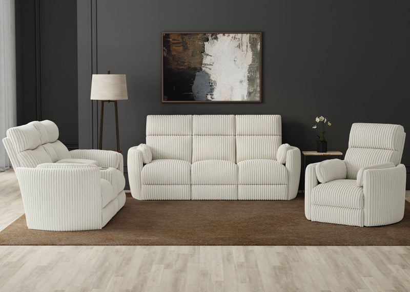 Parker Living Radius Power Swivel Glider Recliner in neutral fabric, showing plush cushioning and modern ergonomic design.