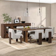 Natural wood Jett 4-door buffet cabinet by Classic Home with sleek design and spacious storage, shown in a natural finish.