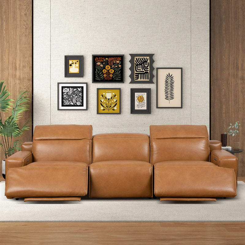 Urbana - Triple Power Recliner Sofa - Tan - R&R Furniture Gallery (Fountain Valley, CA)