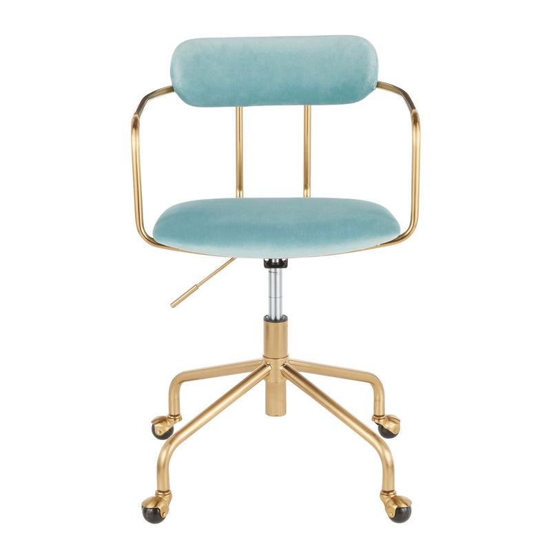 Lumi Source Demi contemporary office desk chair with black upholstery and chrome base, ergonomic design for modern workspace.