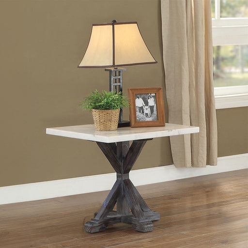 Romina - End Table - White Marble Top & Weathered Espresso - R&R Furniture Gallery (Fountain Valley, CA)