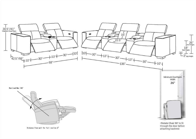 1208 - Modular Leather Sofa Loveseat With 6 Recliners And Power Headrests