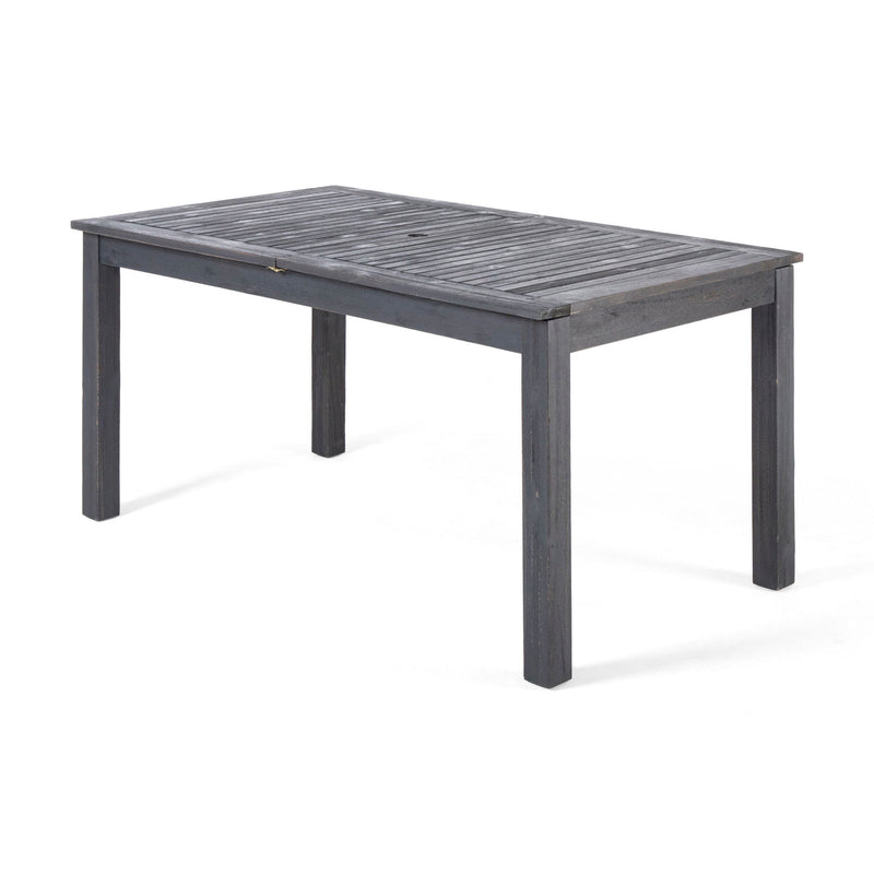 Outdoor expandable dining table with square legs by Noble House, featuring a sleek design and sturdy construction for outdoor dining.