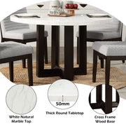 Edwyn - Round Dining Table - White Natural Marble Top & Espresso - R&R Furniture Gallery (Fountain Valley, CA)